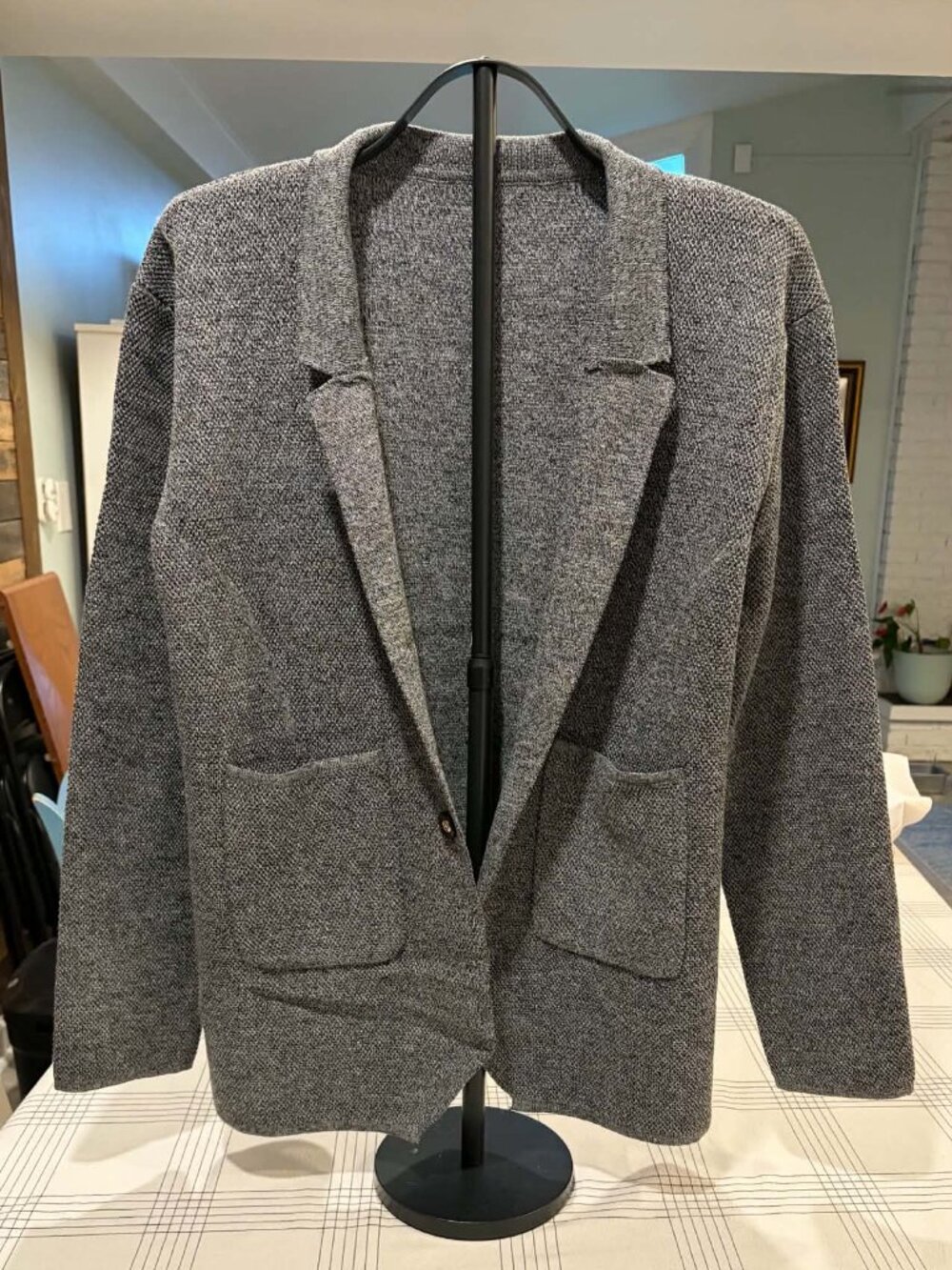 Cozy Gray Knit Sweater Blazer Cardigan Coatigan - Size L (See Measurements)
